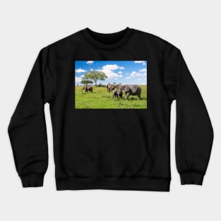 Elephant Herd In The Serengeti Landscape Crewneck Sweatshirt